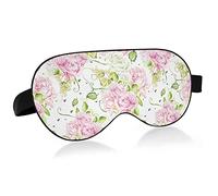 Roses roses vives avec des feuilles vertes sur des masques pour les yeux blancs Blocs de couverture Masque de sommeil léger Couverture d'abat-jour avec bandeau relaxant pour les yeux avec sangle de tê