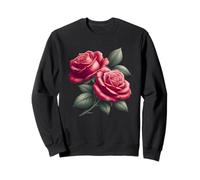 Roses rouges romantiques avec feuilles vertes luxuriantes dans le style vintage Sweatshirt