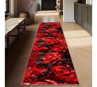 Roses Rouges Tapis 150x210 cm Couple Romantique Moquette Antiderapant à Poils Courts Tapis 3D Lavable en Machine Convient aux Grands Salons Salles à Manger et Chambres a-2656