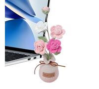 Roses tricotées - en Pot de Fleurs au Crochet, décoration de Bureau Faite à la Main | Décoration de pièce Mignonne, Affichage de Pot Artificiel, décoration de Petites, dis