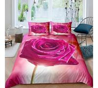 Roses Violettes et Roses Housse de Couette 160x200 Parures de Lit 1 Personne Imprimé 3D Microfibre Douce Belles Fleurs Housses Couette avec 2 Taies d'oreiller et Fermeture Éclair h.5085