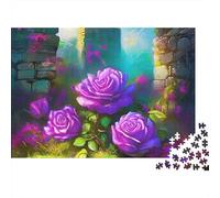 Roses Violettes Ruines de Jardin Puzzle 1000 Pièces Puzzle pour Adultes Décor de Nuit Apaisant 38x26cm/1000pcs