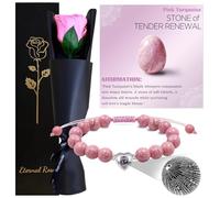 Roses Vraie avec Tige,Rose Conservée Éternelles,Boîte Fleurs Préservée pour Fête des Mères Saint-valentin Noël Action Grâce Mère Grand-mère Anniversaire Épouse Fiancée Mariage Cadeau(Rose)