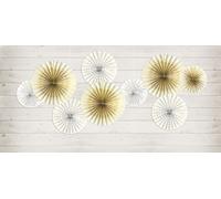 Rosettes décoratives en papier avec motif 23-40cm blanc or, set de 4