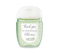 Roseum Collections Lot de 30 mini étiquettes désinfectantes pour les mains Vert olive pour fête prénatale - Thank You for Celebrating Our Little One Favor autocollants, haute brillance et imperméable