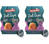Rosewood Deli Cups Thon & Crevette - Friandise Tendre pour Chat au Thon et crevettes, ingrédients naturels, oméga-3 et oméga-6, sans sel ni Sucre ajouté, sans additifs artificiels, 6 x 22 g (Lot de 2)