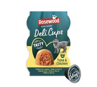 Rosewood Deli Cups Thon & Poulet - Friandise Tendre pour Chat au Thon et Poulet, ingrédients naturels, acides Gras oméga-3 et oméga-6, sans sel ni Sucre ajouté, sans additifs artificiels, 6 x 22 g