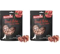 Rosewood Steak Bites Bœuf & Colin - Friandise Tendre pour Chien, Riche en Viande et Poisson, pour l’entraînement, sans céréales ni Gluten, sans additifs artificiels, 100 g (Lot de 2)