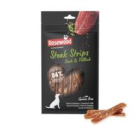 Rosewood Steak Strips Canard et Colin - Friandise Tendre pour Chien, Riche en Viande et Poisson, Faible en Graisses, sans céréales, sans additifs artificiels, 100 g