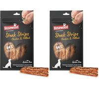 Rosewood Steak Strips Poulet & Colin - Friandise Tendre pour Chien, Riche en Viande et Poisson, Faible en Graisses, sans céréales ni Gluten, sans additifs artificiels, 100 g (Lot de 2)