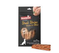Rosewood Steak Strips Poulet et Colin - Friandise Tendre pour Chien, Riche en Viande et Poisson, Faible en Graisses, sans céréales, sans additifs artificiels, 100 g