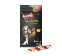 Rosewood Trio Sticks Poulet Medium - Bâtonnets à mâcher dures pour Chiens avec Poulet et Peau de bœuf, pour Les Soins dentaires, sans Gluten, céréales et additifs artificiels, Lot de 6, 6x90 g