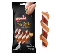 Rosewood Trio Sticks Poulet Medium - Bâtonnets à mâcher pour Chien au Poulet et Peau de bœuf, favorisent Les Soins dentaires, sans céréales, sans additifs artificiels, 90 g