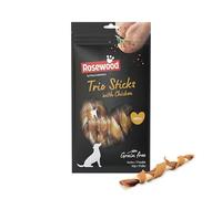 Rosewood Trio Sticks Poulet Petit - Bâtonnets à mâcher fermes pour Petit Chien, Poulet et Peau de bœuf, favorisent Les Soins dentaires, sans céréales ni Gluten, sans additifs artificiels, 100 g