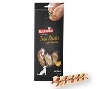 Rosewood Trio Sticks Poulet Petit - Bâtonnets à mâcher fermes pour Petites Chiens en Peau de Boeuf et Poulet, pour Les Soins dentaires, sans Gluten, céréales et additifs artificiels, Lot de 6 x 100 g
