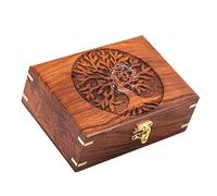 Rosewood Urne en bois faite à la main avec gravure arbre de vie sculptée à la main pour homme et femme | Décoration d'intérieur | Boîtes décoratives | Rangement et organisateur (17,8 x 14 x 8,9 cm