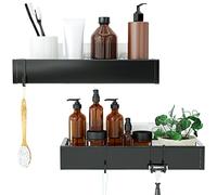 Roseyat Lot de 2 paniers de douche adhésifs avec crochets, étagères pour douche intérieure, support sans perçage, rangement pour salle de bain, cuisine, étagère à épices - Noir