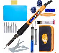 Rosfix Kit de fer à souder Rottweiler série Electric S, professionnel, 60 W, avec écran, contrôle de la température, équipement supplémentaire avec plate-forme de soudure en silicone, étain à souder