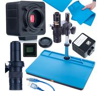 Rosfix Kit Earth Pro MCEP-0.5X Microscope numérique avec caméra Crux PRO 5MP HDMI USB et tapis en silicone 380 x 260 mm | Zoom 7-45x | Support C | Pour laboratoire, industrie, électronique