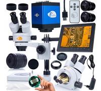 Rosfix Kit Mercury Pro - Microscope stéréo trinoculaire avec écran de 8" et caméra HDMI | Zoom 7-45x | Simul-Focal, monture C | Pour laboratoire, électronique, bijoux, système de microscopie