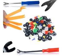 Rosfix Lot de 100 clips de fixation pour voiture + outil de démontage 6 pièces - Plastique et métal | Pour revêtement intérieur, pare-chocs, couvercle de moteur | Accessoires de montage de voiture