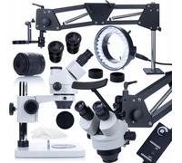 Rosfix Mercury Pro Kit microscope trinoculaire avec potence 80 cm & éclairage annulaire 56 LED | Zoom 7-45x | Optique industrielle professionnelle