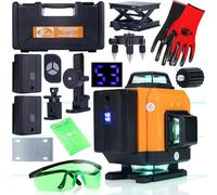 Rosfix Orange Tiger ROT16L - Niveau laser à 16 lignes | IP54, auto-nivelant, 2 batteries 3500 mAh + tableau de visage, lunettes de protection vertes et gants taille L | Kit d'outils de mesure laser