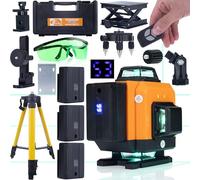 Rosfix ROT16L Niveau à bulle laser - 16 lignes auto-nivellement | -5 ° à 50 °C, IP54, couverture à 360 ° | Avec trépied, batterie 3500 mAh, adaptateur, lunettes vertes | Kit de niveau laser