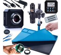 Rosfix Set Earth Pro MCEP-0.5X Microscope numérique avec ORION Pro HDMI/caméra USB et tapis en silicone 380 × 260 mm | 16 MP, 4K, monture C | pour laboratoire, industrie, électronique | accessoires de