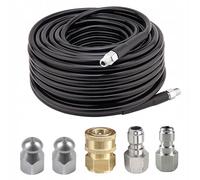 Rosfix Set Tuyau de Nettoyage Canalisation 15m 1/4" - 2 Buses, 3 Raccords | 155 Bar, Max 529 Bar, 60°C | Pour Nettoyeur Haute Pression | Accessoire Débouchage