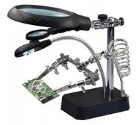 Rosfix Troisième Main avec Loupe LED TE-800 - Grossissements 3x/7,7x/10x | Lentille 90 mm | 5 LED USB/AA | Support Fer à Souder | Pour Électronique et Modélisme