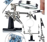 Rosfix Troisième Main avec Loupe - Support de Soudure Précis | Loupe 65 mm x2,5 | Pinces Crocodile Réglables | Base Lourde | Pour Électronique, Modélisme, Réparation