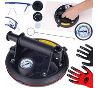 Rosfix Ventouse à vide avec manomètre 200 kg + gants de travail taille L + lunettes de protection | Kit professionnel pour carrelage & verre