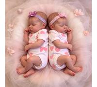 ROSHUAN 45cm Poupées Bébé Jumelles Filles Reborn 18 Pouces Modèle Nouveau-Né Endormi Ultra Réaliste Corps Souple en Silicone et Vinyle Jouet pour Enfants