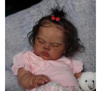 ROSHUAN Poupée Reborn de grande taille pour tout-petit, fille noire, 61 cm, en tissu doux, corps et yeux fermés, poupée afro-américaine réaliste