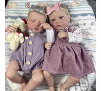 ROSHUAN Poupée Reborn endormie de 45,7 cm en silicone avec corps complet en silicone, yeux ouverts, poupée nouveau-né réaliste qui ressemble à de vrais jumeaux en vinyle souple pour enfants à partir