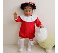 ROSHUAN Poupée Reborn noire pour petite fille, 66 cm, grande taille, poupée reborn afro-américaine, réaliste en tissu doux, corps lesté, jouet réaliste pour enfants à partir de 3 ans