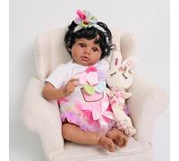 ROSHUAN Poupée Reborn pour bébé fille noire réaliste de 50,8 cm, corps doux avec cheveux bouclés, poupée nouveau-né réaliste afro-américaine pour anniversaire d'enfant
