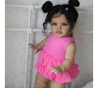 ROSHUAN Poupée Reborn réaliste de 66 cm pour petite fille, poupée noire de grande taille, poupée afro-américaine, corps en tissu doux, poupée bébé réaliste qui ressemble à la vie réelle pour