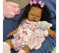 ROSHUAN Poupée Reborn réaliste en forme de cornichon noir de 48,3 cm, poupée afro-américaine avec cheveux bouclés, tissu doux, réaliste pour nouveau-né à partir de 3 ans