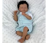 ROSHUAN Poupée Reborn réaliste en silicone pour bébé garçon noir 45,7 cm Afro-Américain Vrai vie réelle Poupée nouveau-né endormi poupée qui ressemble à un vrai jouet