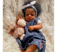 ROSHUAN Poupée Reborn réaliste en silicone pour fille noire Loulou 50,8 cm Afro-Américain Vrai Poupée bébé poupée cheveux bouclés réaliste nouveau-né poupée qui ressemble à un vrai jouet
