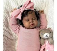 ROSHUAN Poupée Reborn réaliste noire de 48,3 cm, poupée afro-américaine en tissu doux, corps bouclé, nouveau-né endormi, jouet pour enfants à partir de 3 ans