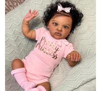 ROSHUAN Poupée Reborn réaliste noire de 50,8 cm, cheveux bouclés, tissu doux, corps afro-américain réaliste nouveau-né poupée jouet pour enfants de 3 ans et plus