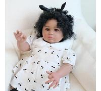 ROSHUAN Poupée Reborn réaliste pour enfant fille noire de 61 cm, poupée afro-américaine, cheveux bouclés, poupée bébé en tissu doux et réaliste pour enfants de 3 ans et plus