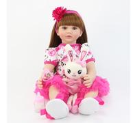 ROSHUAN Poupée Reborn Reborn de 61 cm - Grande taille - Poupée Reborn réaliste pour petite fille avec longs cheveux bruns qui ressemblent à de vraies princesses réalistes, corps en tissu doux pour