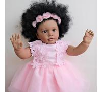 ROSHUAN Poupées Reborn Tout-Petit Noires Fille Pippa 26 Pouces 66 cm Afro-américain Reborn Bébé Poupée Corps en Tissu Souple Grande Taille Réaliste Tout-Petit Poupées Peau Foncée