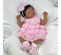 ROSHUAN Real Life Poupée Reborn en silicone pour bébé fille noire 45,7 cm Poupée afro-américaine réaliste cheveux bouclés réaliste nouveau-né endormi poupée qui semble réelle