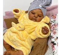 ROSHUAN Real Life Poupée Reborn en silicone pour bébé fille noire 50,8 cm Afro-Américain réaliste Poupée bébé nouveau-né endormi jouet pour enfants cadeaux