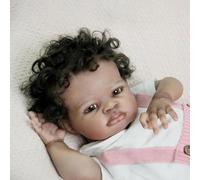 ROSHUAN Real Life Poupée Reborn pour bébé fille noire 50,8 cm Cheveux bouclés Afro-Américain Poupée réaliste avec peau marron foncé Poupée nouveau-né réaliste Jouet pour enfants Cadeaux pour enfants